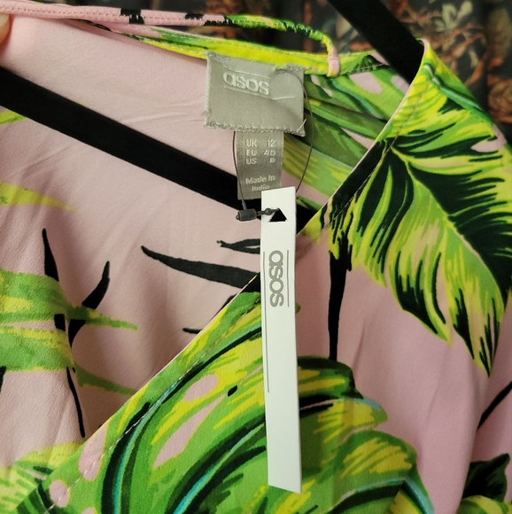 ASOS Jumpsuit, Size 8, Pink Palm Print Wide Leg Beach Jumpsuit NWT - Picture 6 of 6
